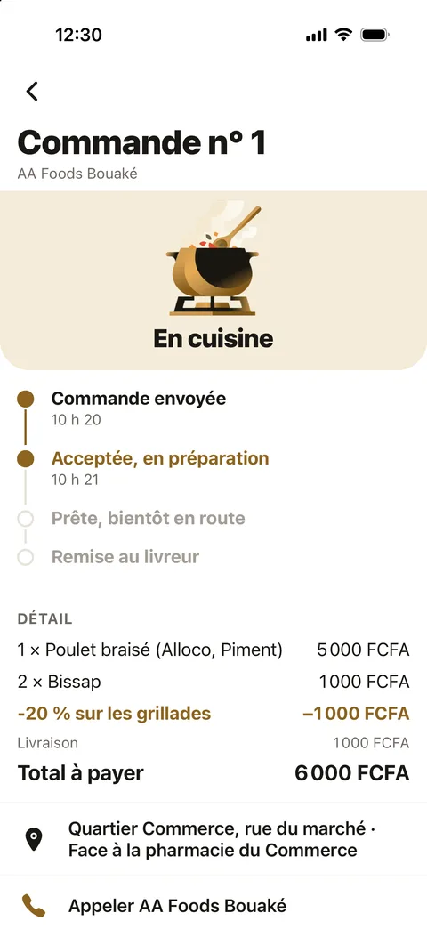 Suivi en direct d'une commande acceptée et en préparation