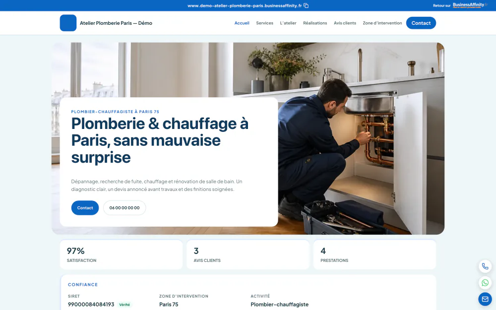 Mini-site professionnel généré par BusinessAffinity.fr pour un profil pro de démonstration