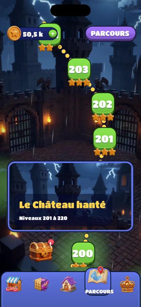 Parcours : le Château hanté, niveaux 201 à 220