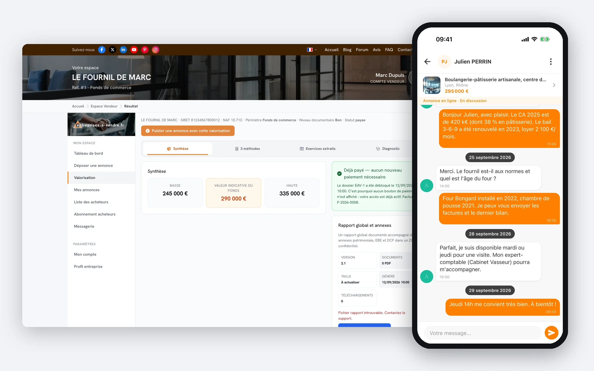 Entreprises à Vendre sur ordinateur et téléphone