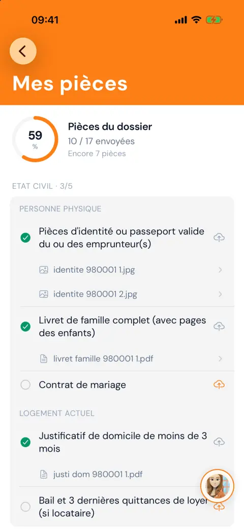 Pièces justificatives avec progression