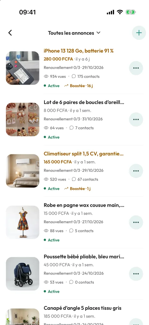Mes annonces dans l'app Lendroit : vues, contacts, renouvellements et boosts