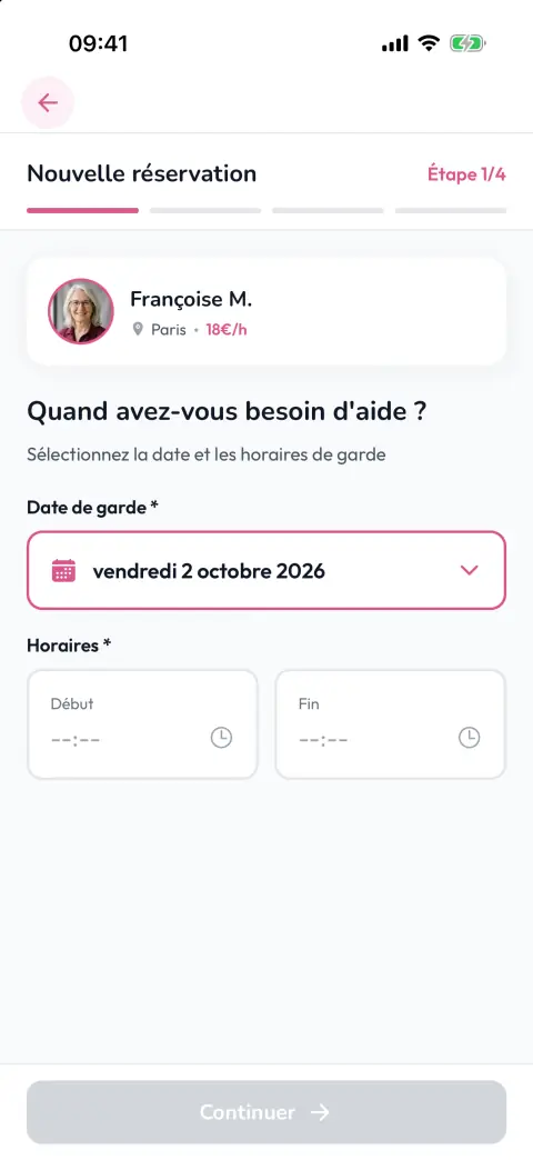 Première étape de la réservation : date et horaires
