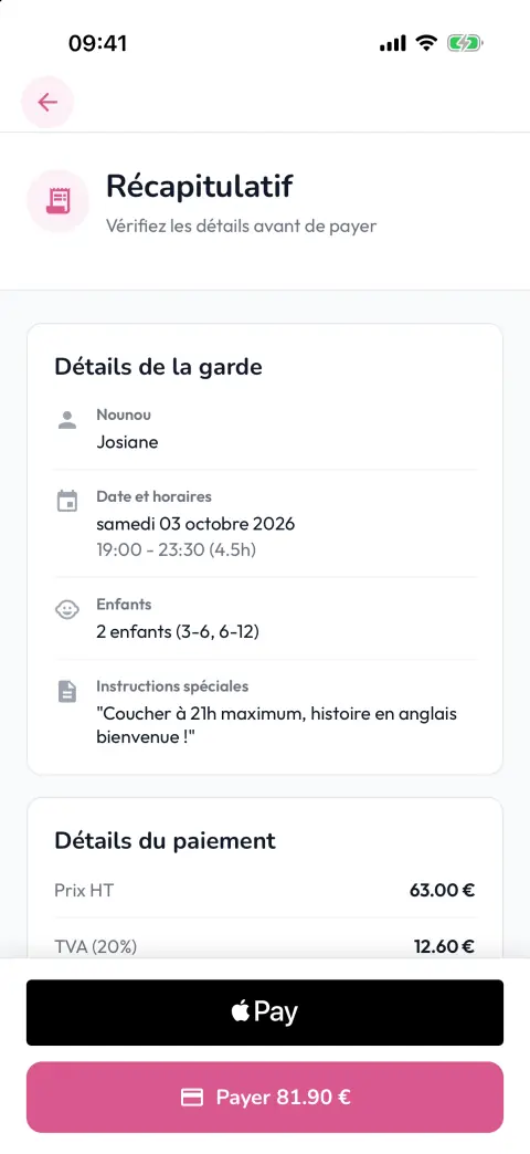 Récapitulatif de paiement avec Stripe et Apple Pay
