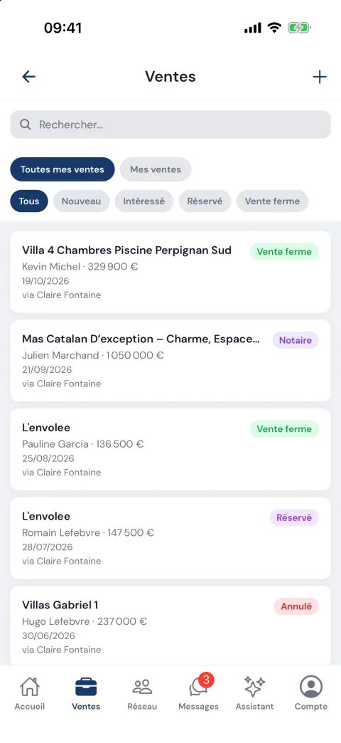 Suivi des ventes par statut dans l'application