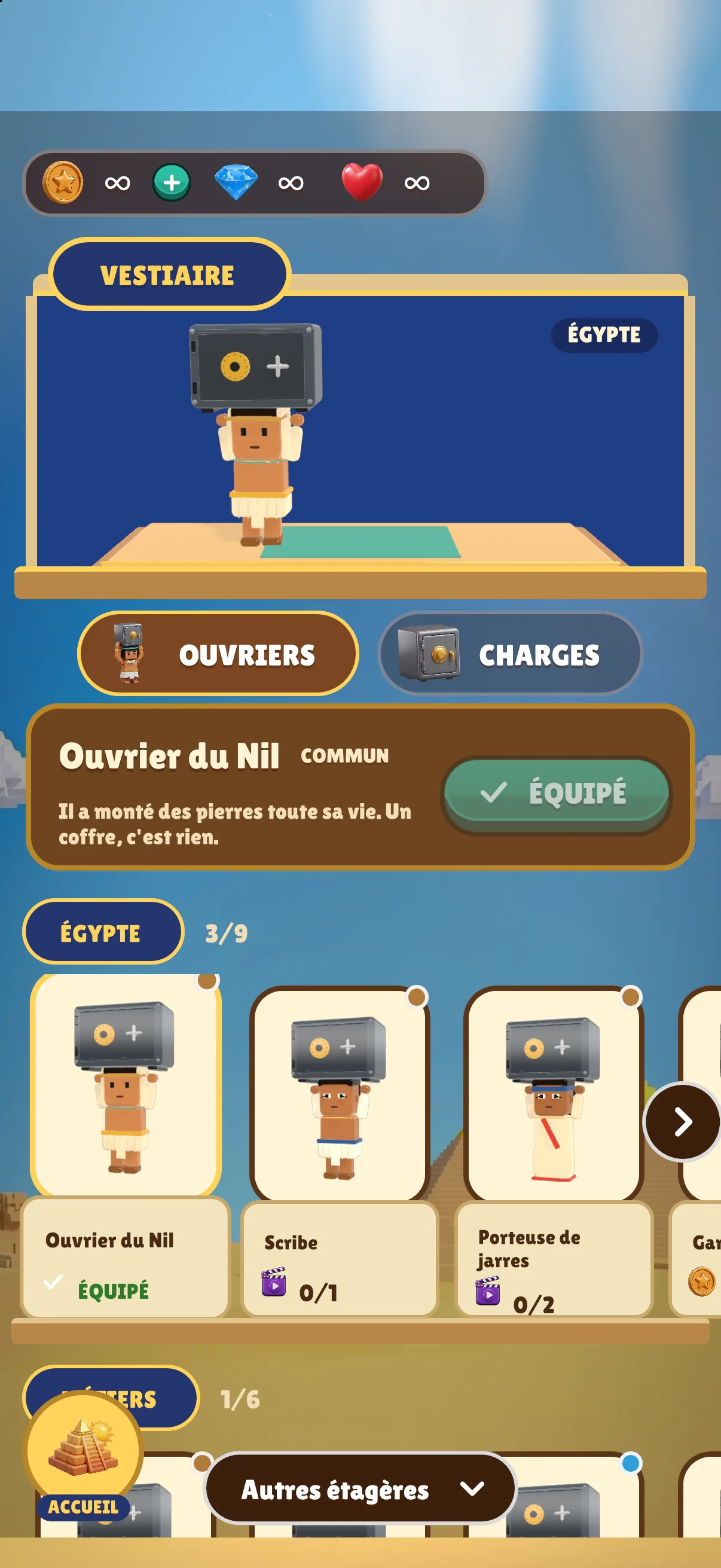 Vestiaire : ouvriers et charges à débloquer