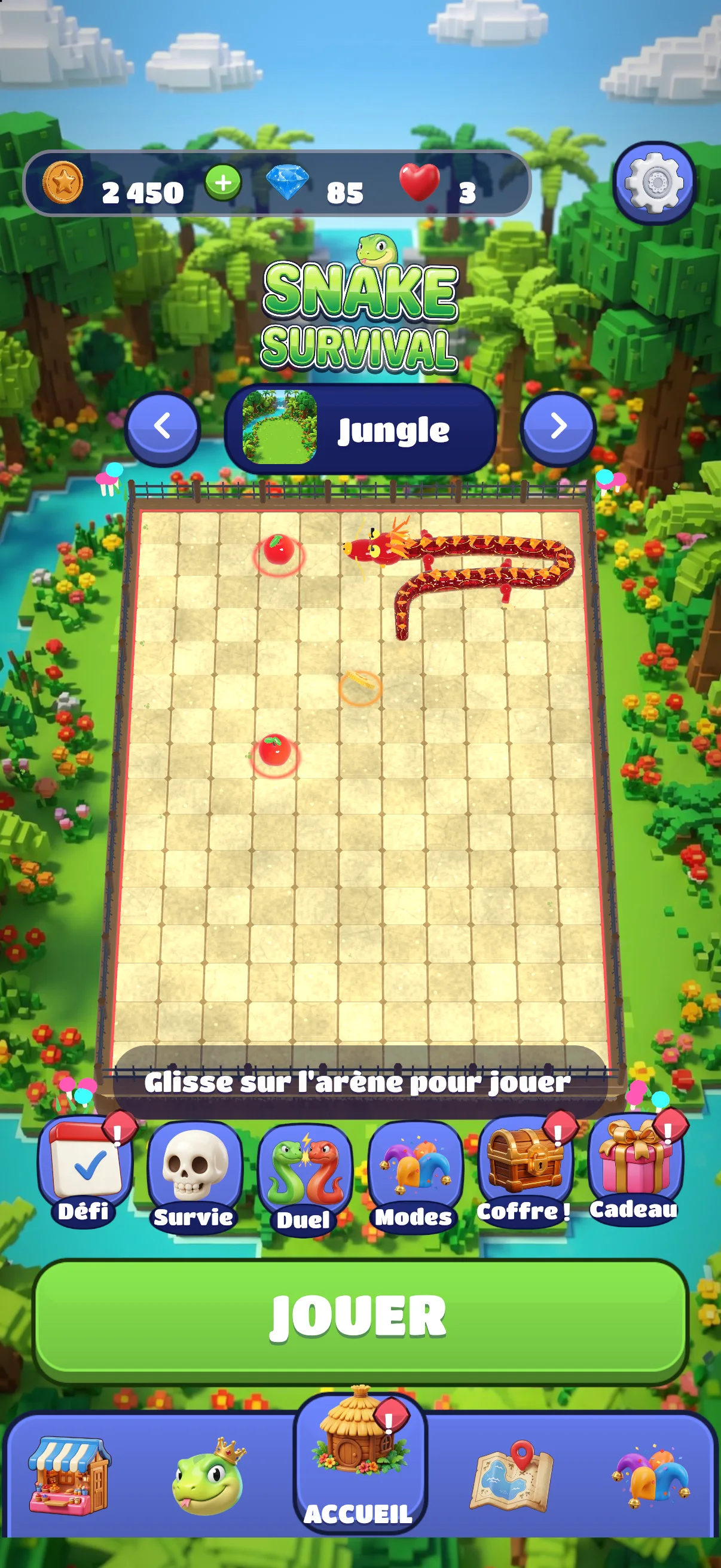 Home: the arena keeps running live behind the menu
