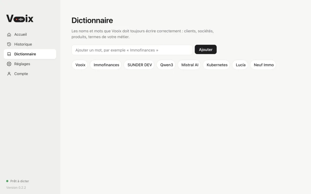 Dictionnaire de Vooix : les noms que l'application doit toujours bien écrire