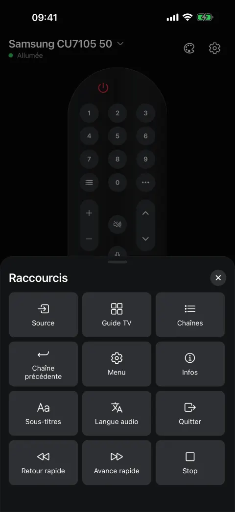 Raccourcis : source, guide TV, chaînes, sous-titres