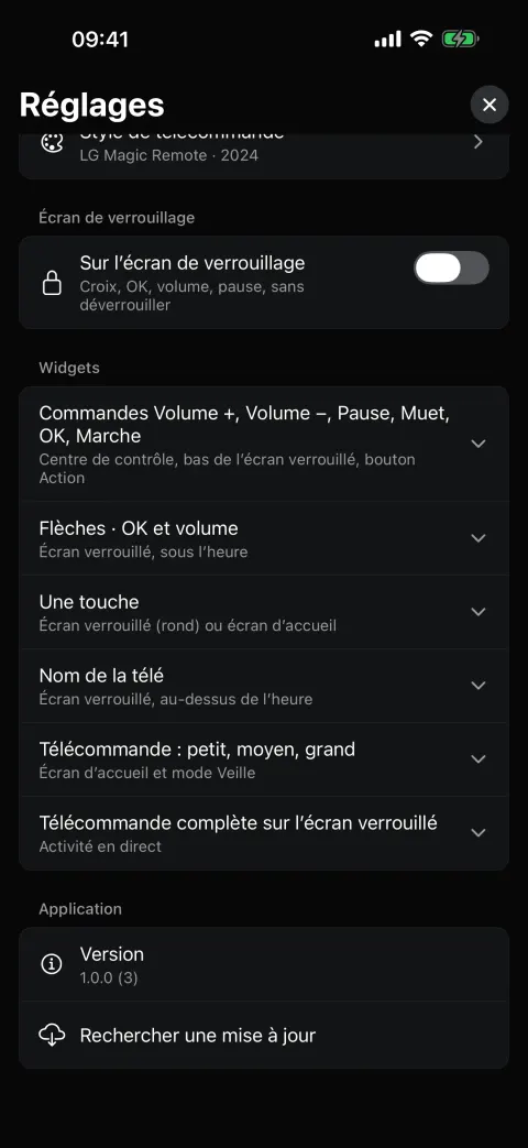 Réglages des widgets : Centre de contrôle, écran verrouillé, écran d’accueil