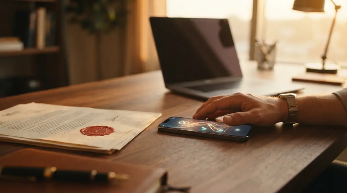 Smartphone sur un bureau de courtage montrant les étapes pour publier une application sur les stores